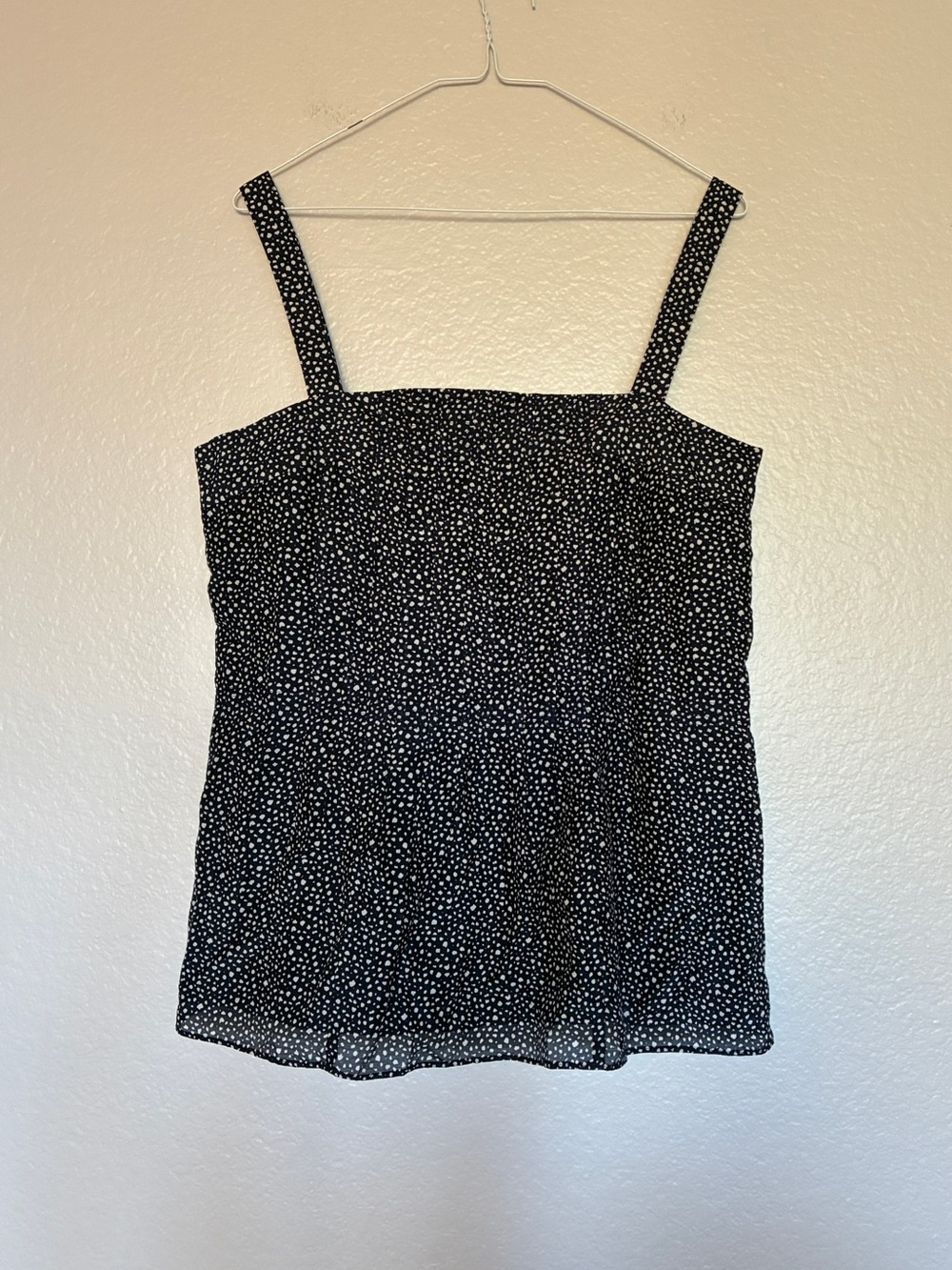 GAP Navy White Polka Dot Square-Neck Tank Top Pleated Babydoll Y2K 2000s Classic